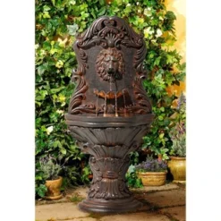 John Timberland Imperial Lion Acanthus Rustic Outdoor Floor Wall Water Fountain With LED Light 50" For Yard Garden Patio Home Deck Porch House Balcony