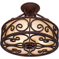 John Timberland Natural Mica Rustic Ceiling Light Semi Flush Mount Fixture 15" Wide Deep Walnut Scroll 3-Light Drum Shade For Bedroom Living Room Home -John Timberland Shop GUEST 42c82c1f c5b0 424d 959c 9e3867cbc715