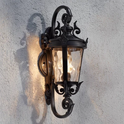 John Timberland Casa Marseille Vintage Rustic Outdoor Wall Light Fixture Black Scroll 19" Clear Hammered Glass For Post Exterior Barn Deck House Porch 1 John Timberland Casa Marseille Vintage Rustic Outdoor Wall Light Fixture Black Scroll 19" Clear Hammered Glass For Post Exterior Barn Deck House Porch