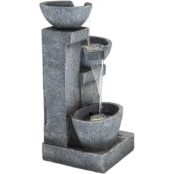 Three Bowls 32 1/4" High Large Modern Indoor Outdoor Decor Gray Faux Stone Floor Fountain With Light LED Cascading Outside Garden -John Timberland Shop GUEST 45183354 045b 4183 9886 783732ca7351