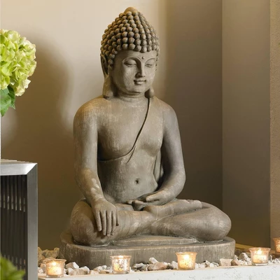 John Timberland Sitting Buddha Statue Sculpture Zen Decor Outdoor Garden Front Porch Patio Yard Outside Weathered Light Sandstone Finish 29 1/2" Tall -John Timberland Shop GUEST 451c23fa a528 4564 bcfb 53cd84a95a3b