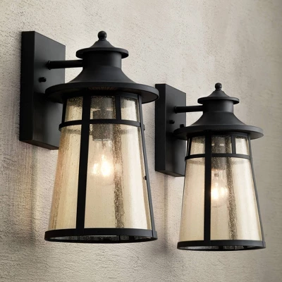 John Timberland Clement Mission Outdoor Wall Light Fixtures Set Of 2 Cast Iron Black 15" Clear Seedy Glass For Post Exterior Barn Deck House Porch 1 John Timberland Clement Mission Outdoor Wall Light Fixtures Set Of 2 Cast Iron Black 15" Clear Seedy Glass For Post Exterior Barn Deck House Porch
