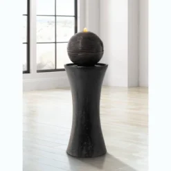 John Timberland Dark Sphere Modern Zen Bubbler Pillar Outdoor Floor Water Fountain With LED Light 30" For Yard Garden Patio Home Deck Porch Exterior -John Timberland Shop GUEST 46a6951f 07f1 47c9 ab81 97bd36bae78d