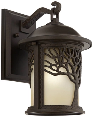 John Timberland Mission Outdoor Wall Light Fixture Bronze Tree Motif 12 1/4" Amber Glass Lantern For Exterior House Porch Patio 6 John Timberland Mission Outdoor Wall Light Fixture Bronze Tree Motif 12 1/4" Amber Glass Lantern For Exterior House Porch Patio - Image 6