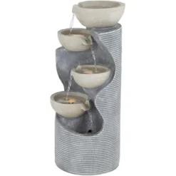 Tarin Four Bowl 31 1/2" High Large Modern Indoor Outdoor Decor Faux Stone Floor Fountain With Light LED Cascading Outside Garden -John Timberland Shop GUEST 4a1f14d6 8619 4391 a43a fa1b28ab56e5