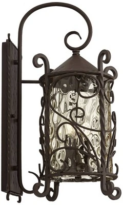 John Timberland Casa Seville Vintage Rustic Outdoor Wall Light Fixture Dark Walnut Scroll 23 3/4" Champagne Hammered Glass For Post Exterior Barn Deck 5 John Timberland Casa Seville Vintage Rustic Outdoor Wall Light Fixture Dark Walnut Scroll 23 3/4" Champagne Hammered Glass For Post Exterior Barn Deck - Image 5