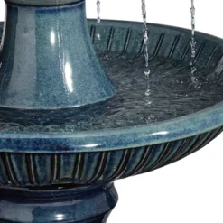 Formentera 46" High Large Italian Indoor Outdoor Decor Teal Blue Ceramic Floor Fountain With Light LED 3-Tier Outside Garden Patio -John Timberland Shop GUEST 4b9f9548 7542 4e46 adf7 b34ce5155e35