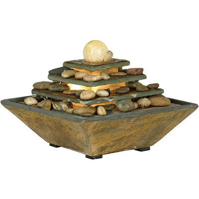 John Timberland Four Tiers Rustic 4 Tier Slate Stone Indoor Tabletop Water Fountain With LED Light 9" For Table Office Desk Home Bedroom Living Room 3 John Timberland Four Tiers Rustic 4 Tier Slate Stone Indoor Tabletop Water Fountain With LED Light 9" For Table Office Desk Home Bedroom Living Room - Image 3