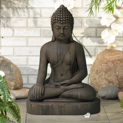 John Timberland Sitting Buddha Statue Sculpture Zen Decor Outdoor Garden Front Porch Patio Yard Outside Dark Sandstone Faux Stone Finish 29 1/2" High -John Timberland Shop GUEST 4f4d7a82 e4d8 4c88 a16d 17daff5615ee