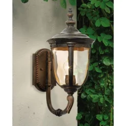 John Timberland Bellagio Vintage Rustic Outdoor Wall Light Fixture Veranda Bronze Upbridge 16 1/2" Champagne Glass For Post Exterior Barn Deck House