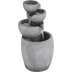 Four Bowls 32" High Large Zen Modern Indoor Outdoor Decor Gray Faux Stone Floor Fountain With Light LED Cascading Outside Garden -John Timberland Shop GUEST 5008b4ed 0196 4bfc 8c2b 38e941a852d7