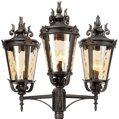 John Timberland Mediterranean Outdoor Post Light Street Lantern 3 Light Veranda Bronze 100" Clear Hammered Glass For Exterior Yard 2 John Timberland Mediterranean Outdoor Post Light Street Lantern 3 Light Veranda Bronze 100" Clear Hammered Glass For Exterior Yard - Image 2