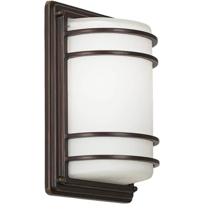 John Timberland Habitat Modern Outdoor Wall Light Fixtures Set Of 2 Rubbed Bronze 11" Opal Glass For Post Exterior Barn Deck House Porch Yard Patio 4 John Timberland Habitat Modern Outdoor Wall Light Fixtures Set Of 2 Rubbed Bronze 11" Opal Glass For Post Exterior Barn Deck House Porch Yard Patio - Image 4