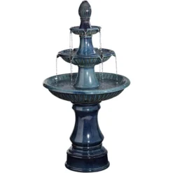 Formentera 46" High Large Italian Indoor Outdoor Decor Teal Blue Ceramic Floor Fountain With Light LED 3-Tier Outside Garden Patio -John Timberland Shop GUEST 50da9012 d159 47f7 8c4c f81b4cdecd18