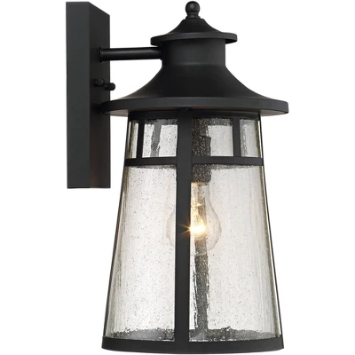 John Timberland Clement Mission Outdoor Wall Light Fixtures Set Of 2 Cast Iron Black 15" Clear Seedy Glass For Post Exterior Barn Deck House Porch 6 John Timberland Clement Mission Outdoor Wall Light Fixtures Set Of 2 Cast Iron Black 15" Clear Seedy Glass For Post Exterior Barn Deck House Porch - Image 6