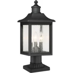 John Timberland Moray Bay 17" High Mission Outdoor Post Light Fixture Pole Porch House With Pier Mount Adapter 3-Light Black Metal Seeded Glass Shade -John Timberland Shop GUEST 51ede1d5 58cf 4f90 8f2b b26f50356660