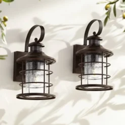 John Timberland Hogan 14" High Bronze Motion Sensor Outdoor Wall Light Set Of 2