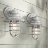 John Timberland Marlowe 13 1/4" High Farmhouse Rustic Hooded Cage Outdoor Wall Light Fixture Mount Porch House Set Of 2 Galvanized Clear Glass Shade