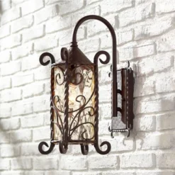 John Timberland Casa Seville Vintage Rustic Outdoor Wall Light Fixture Dark Walnut Scroll 18 1/2" Champagne Hammered Glass For Post Exterior Barn Deck -John Timberland Shop GUEST 540ee80d 9b82 44b5 8bb8 23747ce716ea