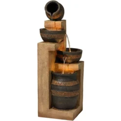 John Timberland Stoneware Bowl And Jar Rustic Cascading Outdoor Floor Water Fountain With LED Light 46" For Yard Garden Patio Home Deck Porch Exterior -John Timberland Shop GUEST 5ba54b55 7a48 4ac6 b8cf fba343d378d8