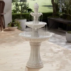 Formentera 45 1/4" High Large Italian Outdoor Decor Off-White Ceramic Floor Fountain With Light LED 3-Tier Outside Garden Patio Yard