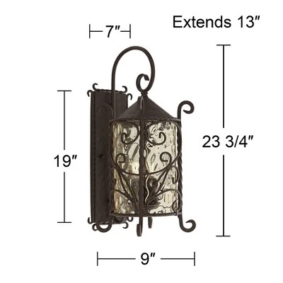 John Timberland Casa Seville Vintage Rustic Outdoor Wall Light Fixture Dark Walnut Scroll 23 3/4" Champagne Hammered Glass For Post Exterior Barn Deck 6 John Timberland Casa Seville Vintage Rustic Outdoor Wall Light Fixture Dark Walnut Scroll 23 3/4" Champagne Hammered Glass For Post Exterior Barn Deck - Image 6