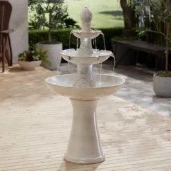 Formentera 45" High Large Italian Outdoor Decor Ceramic Floor Fountain With Light LED 3-Tier Outside Garden Patio Yard Backyard