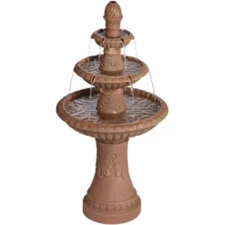 Santa Cruz 45 3/4" High Large Italian Outdoor Decor Faux Stone Floor Fountain With Light LED 3-Tier Outside Garden Patio Yard -John Timberland Shop GUEST 613477b7 2b76 4d36 93c1 00bd5cf84e2c