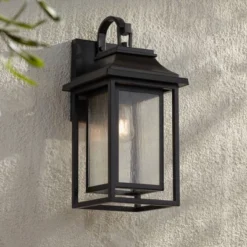 John Timberland Cecile 21.25 High Mission Outdoor Wall Light Fixture Mount Porch House Box Lantern Weatherproof Black Clear Seeded Glass Shade