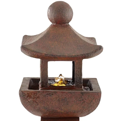 Pagoda 31" High Large Zen Japanese Indoor Outdoor Decor Rust Stone Floor Fountain With Light LED Waterfall Outside Garden Patio Yard 2 Pagoda 31" High Large Zen Japanese Indoor Outdoor Decor Rust Stone Floor Fountain With Light LED Waterfall Outside Garden Patio Yard - Image 2