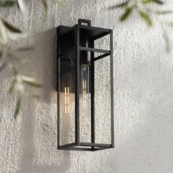 John Timberland San Lucas 18 3/4" High Modern Outdoor Wall Light Fixture Mount Porch House Exterior Weatherproof Sand Black Metal Clear Glass Shade