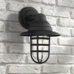 John Timberland Marlowe Rustic Industrial Outdoor Wall Light Fixtures Set Of 2 Black Hooded Cage 13" Clear Glass For Post Exterior Barn -John Timberland Shop GUEST 6d86c503 ab2b 4c81 ba2c 7f1d3727a2e0