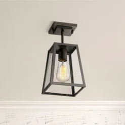 John Timberland Arrington Modern Semi Flush Mount Outdoor Ceiling Light Mystic Black 11 3/4" Clear Glass For Post Exterior Barn Deck House Porch Yard