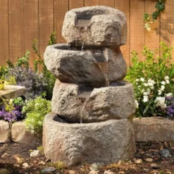 Glacial Rock Zen 30" High Large Rustic Indoor Outdoor Decor Faux Stone Floor Fountain With Light LED Waterfall Outside Garden Patio