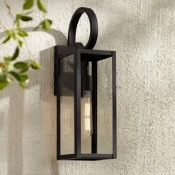 John Timberland Modern Outdoor Wall Light Fixture Deep Black 21" Clear Glass For Post Exterior Barn Deck House Porch Yard Patio