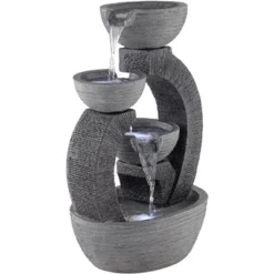 John Timberland Three Cup Modern Japanese Cascading Outdoor Floor Water Fountain With LED Light 31 1/2" For Yard Garden Patio Home Deck Porch Exterior -John Timberland Shop GUEST 7272bca4 740e 4a25 a09f 8e3caa1c93c7