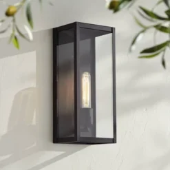 John Timberland Modern Industrial Outdoor Wall Light Fixture Sand Black 14 1/4" Clear Glass For Exterior House Porch Patio Outside