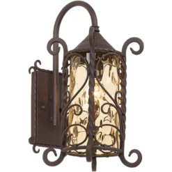 John Timberland Casa Seville Vintage Rustic Outdoor Wall Light Fixture Dark Walnut Scroll 18 1/2" Champagne Hammered Glass For Post Exterior Barn Deck -John Timberland Shop GUEST 738aa052 e9ae 488f 9706 ec5bd59a5475