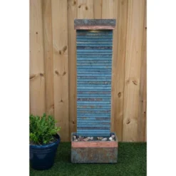 Stave 48" High Large Rustic Indoor Outdoor Decor Copper And Slate Stone Floor Fountain With Light LED Waterfall Outside Garden Patio -John Timberland Shop GUEST 742f9d2c 23ce 4dec 9549 3dc6154d4a34