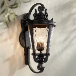 John Timberland Casa Marseille Vintage Rustic Outdoor Wall Light Fixture Textured Black 36" Clear Hammered Glass For Post Exterior Barn Deck House