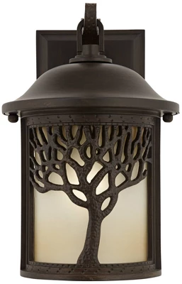 John Timberland Mission Outdoor Wall Light Fixture Bronze Tree Motif 12 1/4" Amber Glass Lantern For Exterior House Porch Patio 5 John Timberland Mission Outdoor Wall Light Fixture Bronze Tree Motif 12 1/4" Amber Glass Lantern For Exterior House Porch Patio - Image 5