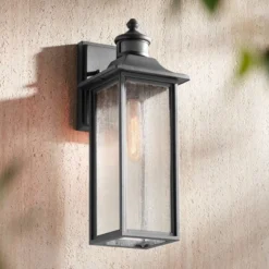 John Timberland Mission Outdoor Wall Light Fixtures Set Of 2 Black Motion Sensor 16 1/2" Seeded Glass For Post Exterior Barn Deck -John Timberland Shop GUEST 76522a76 86b2 41fa 8dab 69d8abb807b9