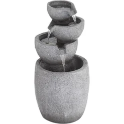 Four Bowls 32" High Large Zen Modern Indoor Outdoor Decor Gray Faux Stone Floor Fountain With Light LED Cascading Outside Garden -John Timberland Shop GUEST 77e19caf bb04 47a2 a810 04c2915946ac