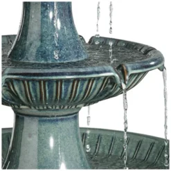 Formentera 46" High Large Italian Indoor Outdoor Decor Teal Blue Ceramic Floor Fountain With Light LED 3-Tier Outside Garden Patio -John Timberland Shop GUEST 78513348 8402 42a1 b190 97c99ea824c9