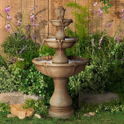 John Timberland Arosco Rustic 3 Tier Basin Outdoor Floor Water Fountain With LED Light 43" For Yard Garden Patio Home Deck Porch Exterior Balcony Roof 1 John Timberland Arosco Rustic 3 Tier Basin Outdoor Floor Water Fountain With LED Light 43" For Yard Garden Patio Home Deck Porch Exterior Balcony Roof