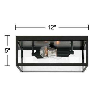 John Timberland Modern Outdoor Ceiling Light Fixture Matte Black 12" Clear Glass Panels Square Exterior House Porch Patio Outside 7 John Timberland Modern Outdoor Ceiling Light Fixture Matte Black 12" Clear Glass Panels Square Exterior House Porch Patio Outside - Image 7