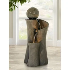 John Timberland Modern Sphere Curve Zen Outdoor Floor Water Fountain 39 1/2" With LED Light For Exterior Garden Yard Lawn -John Timberland Shop GUEST 7b09528a a67f 48fd b3f6 10b6d1fdb2ee