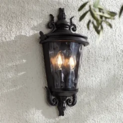 John Timberland Casa Marseille Vintage Rustic Outdoor Wall Light Fixture Textured Black Scroll 17" Clear Hammered Glass For Post Exterior Barn Deck -John Timberland Shop GUEST 7b3eb4af 8a95 45cd 83ba deeabaea5806