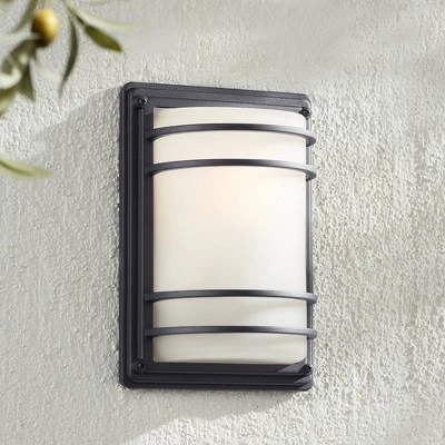 John Timberland Habitat Modern Industrial Outdoor Wall Light Fixtures Set Of 2 Black Metal 11" Frosted Glass For Post Exterior Barn Deck 6 John Timberland Habitat Modern Industrial Outdoor Wall Light Fixtures Set Of 2 Black Metal 11" Frosted Glass For Post Exterior Barn Deck - Image 6