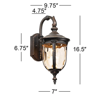 John Timberland Bellagio Vintage Outdoor Wall Light Fixtures Set Of 2 Veranda Bronze Downbridge 16 1/2" Champagne Hammered Glass For Post Exterior 7 John Timberland Bellagio Vintage Outdoor Wall Light Fixtures Set Of 2 Veranda Bronze Downbridge 16 1/2" Champagne Hammered Glass For Post Exterior - Image 7